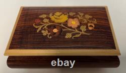 Vintage REUGE Italian Jewelry Music Box floral inlaid wood plays Edelweiss