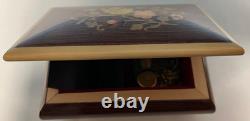 Vintage REUGE Italian Jewelry Music Box floral inlaid wood plays Edelweiss