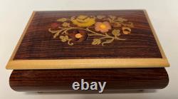 Vintage REUGE Italian Jewelry Music Box floral inlaid wood plays Edelweiss