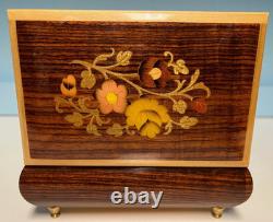 Vintage REUGE Italian Jewelry Music Box floral inlaid wood plays Edelweiss