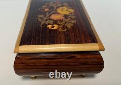 Vintage REUGE Italian Jewelry Music Box floral inlaid wood plays Edelweiss