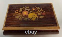 Vintage REUGE Italian Jewelry Music Box floral inlaid wood plays Edelweiss