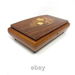 Vintage REUGE Italian Wood Inlay Jewelry Music Box 5.5x10.5x2 Brown