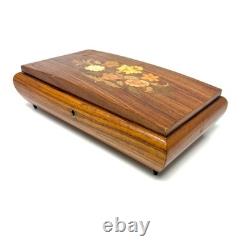 Vintage REUGE Italian Wood Inlay Jewelry Music Box 5.5x10.5x2 Brown