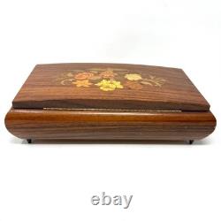 Vintage REUGE Italian Wood Inlay Jewelry Music Box 5.5x10.5x2 Brown