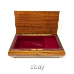 Vintage REUGE Italian Wood Inlay Jewelry Music Box 5.5x10.5x2 Brown