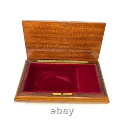 Vintage REUGE Italian Wood Inlay Jewelry Music Box 5.5x10.5x2 Brown