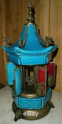 Vintage REUGE Lipstick / Cigarette Swiss Music Box Carousel Pagoda Asian Motif