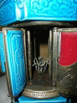 Vintage REUGE Lipstick / Cigarette Swiss Music Box Carousel Pagoda Asian Motif