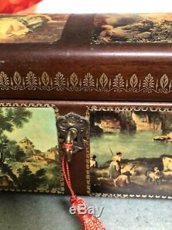 Vintage REUGE MUSIC BOX Chest with Paintings Decoupage CH 4/50 45033