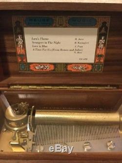 Vintage REUGE Music Box, Walnut Case, 4 Song, 50 Note, 4/50