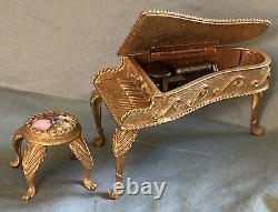 Vintage REUGE ST CROIX Music Box VOLUPTE Grand Piano/LIMOGES Stool-BLUE DANUBE