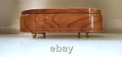Vintage REUGE SWISS MUSIC Sunrise Sunset ITALY Wood Inlaid oval Jewelry BOX 9.2