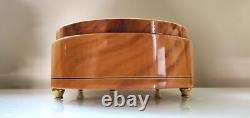 Vintage REUGE SWISS MUSIC Sunrise Sunset ITALY Wood Inlaid oval Jewelry BOX 9.2