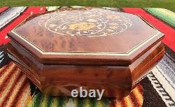 Vintage REUGE SWISS Music Box with Inlay Flowers Jewelry Box Sorrento Italy