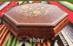 Vintage REUGE SWISS Music Box with Inlay Flowers Jewelry Box Sorrento Italy