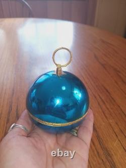 Vintage REUGE Swiss Made Ste Croix Blue Musical Ball Ornament Works