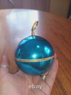 Vintage REUGE Swiss Made Ste Croix Blue Musical Ball Ornament Works