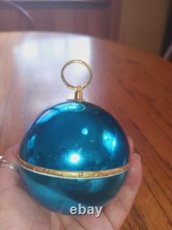 Vintage REUGE Swiss Made Ste Croix Blue Musical Ball Ornament Works
