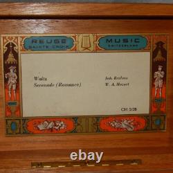 Vintage REUGE Swiss Music Box 2 Airs Song 28 Notes Cylinder Burl Wood 2/28