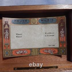 Vintage REUGE Swiss Music Box 2 Airs Song 36 Notes Cylinder Burl Wood 2/36
