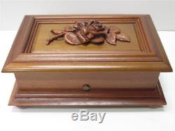 Vintage REUGE Swiss Music Box 3 Songs72 Note Carved Rose Lid Plays Beautifully