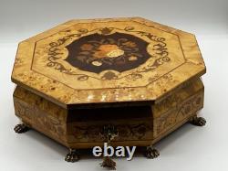 Vintage Rare Swiss Reuge Marquetry Footed Music Box Made In Italy 13