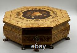 Vintage Rare Swiss Reuge Marquetry Footed Music Box Made In Italy 13