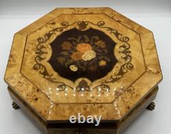 Vintage Rare Swiss Reuge Marquetry Footed Music Box Made In Italy 13