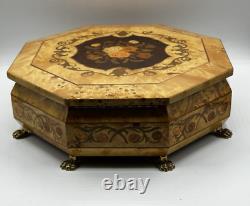 Vintage Rare Swiss Reuge Marquetry Footed Music Box Made In Italy 13