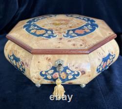 Vintage Rare Swiss Reuge Marquetry Footed Music Box Made in Italy 10 VIDEO