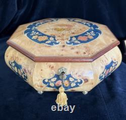Vintage Rare Swiss Reuge Marquetry Footed Music Box Made in Italy 10 VIDEO