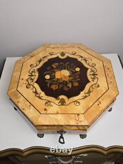 Vintage Rare Swiss Reuge Marquetry Music Box, Italian Inlaid, Claw Feet, 13 V. G. C