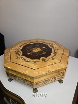 Vintage Rare Swiss Reuge Marquetry Music Box, Italian Inlaid, Claw Feet, 13 V. G. C