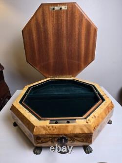 Vintage Rare Swiss Reuge Marquetry Music Box, Italian Inlaid, Claw Feet, 13 V. G. C