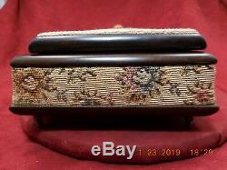 Vintage Reuge 2 Tune, 36 Note Music Trinket Box Tapestry And Wood Finish