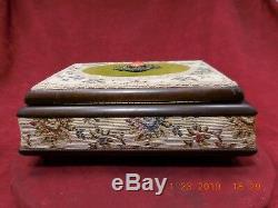 Vintage Reuge 2 Tune, 36 Note Music Trinket Box Tapestry And Wood Finish