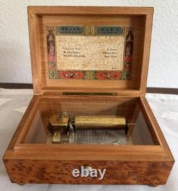 Vintage Reuge 3.36 Sainte-Croix Swiss Made Music Box Pioppo Burl Wood 3 songs