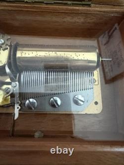 Vintage Reuge 3.36 Sainte-Croix Swiss Made Music Box Pioppo Burl Wood 3 songs