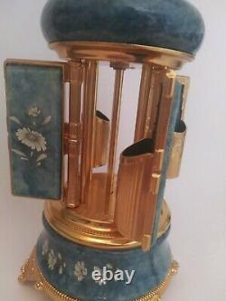Vintage Reuge Alabaster Musical Cigarette Holder Music Box Carousel Blue/flowers