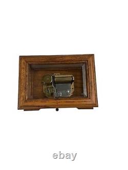 Vintage Reuge Beveled Glass And Oak Music Box