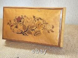 Vintage Reuge Blonde Italian Floral Wood Inlay 10 Music Box withKey Godfather
