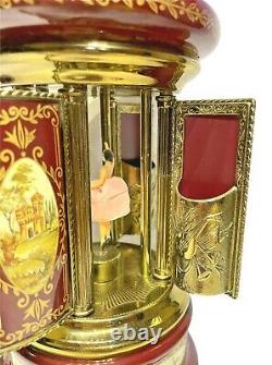 Vintage Reuge Burgundy Music Box with Dancing Girl Cigar Lipstick Jewelry Holder