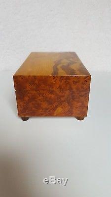 Vintage Reuge Burl Wood with Mountain Scene Inlay, 4 Song, 50 note Music Box