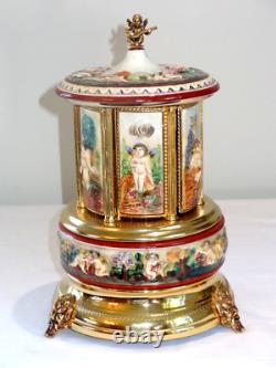 Vintage Reuge Capodimonte Cherubs Lipstick Carousel Music Box