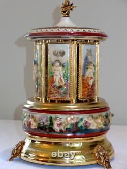Vintage Reuge Capodimonte Cherubs Lipstick Carousel Music Box