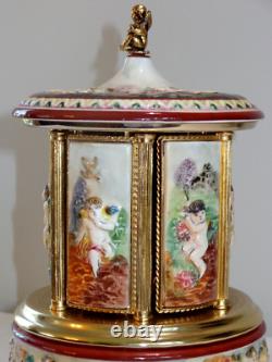 Vintage Reuge Capodimonte Cherubs Lipstick Carousel Music Box