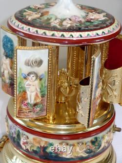 Vintage Reuge Capodimonte Cherubs Lipstick Carousel Music Box