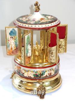 Vintage Reuge Capodimonte Cherubs Lipstick Carousel Music Box