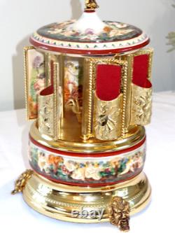 Vintage Reuge Capodimonte Cherubs Lipstick Carousel Music Box